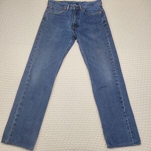 Levis Jeans Mens 33x34 Blue Denim 505 Straight Leg Light Wash Red Tab Cotton